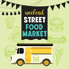 Food truck party invitation. Food menu template design. Food flyer.	
