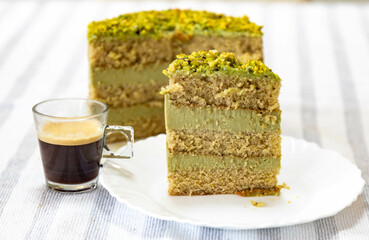 Delicious luxury decorated pistachio cake