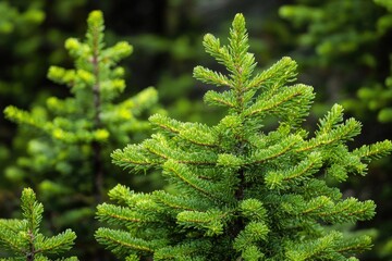 A detailed view of a small pine tree's trunk and branches, ideal for nature-inspired designs