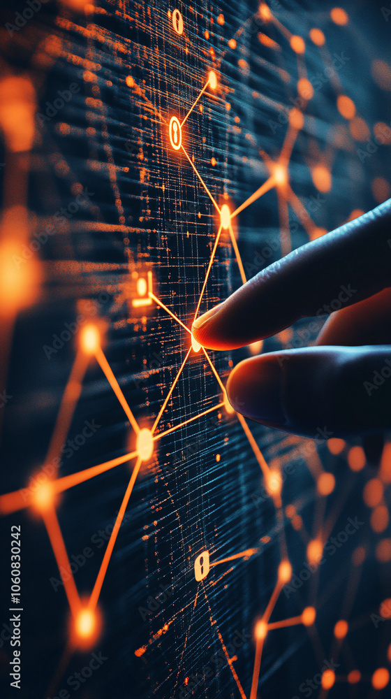 Aufkleber Software developer is touching a screen displaying a digital network with data points