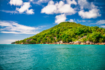 Amazing landscape of La Digue Island in the Seychelles Archipelago