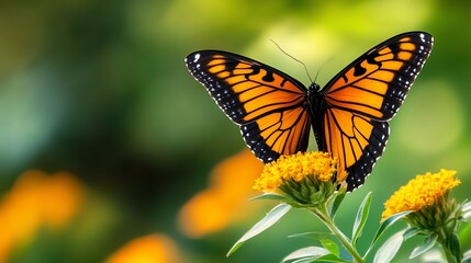Macro of butterfly on wildflower, vibrant colors, detailed wing textures, soft natural background