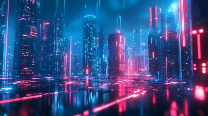 Fototapeta premium Neon Cityscape at Night - A Futuristic Vision