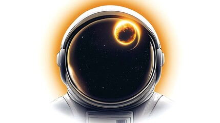Astronaut Helmet Reflecting Solar Eclipse in Space