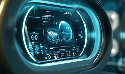 Fototapeta premium Futuristic medical screen shows fetus scan.