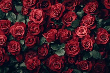 Overhead View of a Stunning Bouquet of Red Roses in Symmetrical Arrangement. AI generated illustration