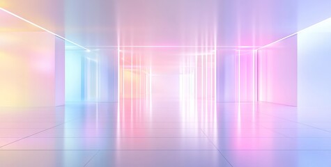 Abstract Futuristic White Room with Neon Lights. AI generated illustration