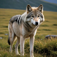 Gray wolf (Canis lupus) standing in the wild