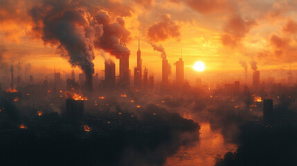 climate change and global warming with Antarctica melting and drought background high temperature