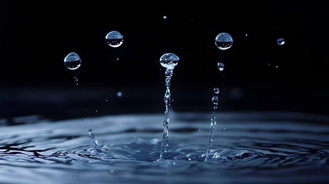 A series of water drops falling in sequence into a pool of water