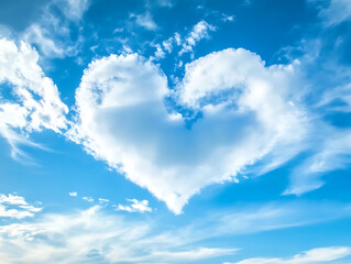 Heart shaped cloud on bright clear sky illustration