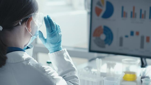 A dedicated scientist in a modern lab analyzes complex data using advanced technologies to enhance biotechnology, healthcare, and statistics, driving innovative solutions for future challenges