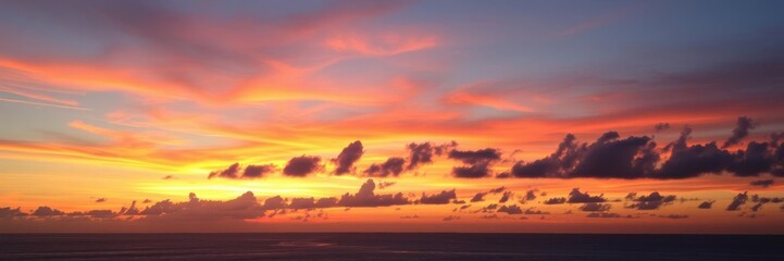 Vibrant sunset over the ocean with colorful reflections on the water, reflection, nature