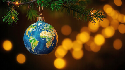 Cute fantasy earth sphere christmas ornament with copy space