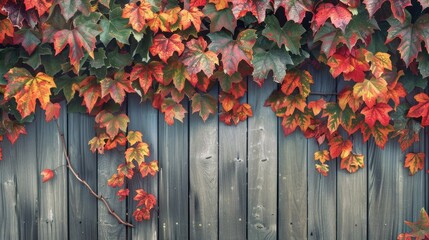 Fototapeta premium Climbing vines with fall colors on fence