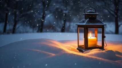lantern in the snow