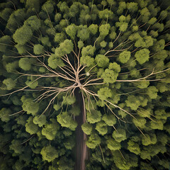 Aerial top view green forest and green trees