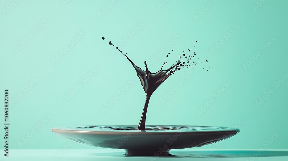 Poster ink drop spreading on surface with light background