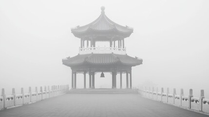 Ethereal Tranquility: A Misty Pavilion in the Mist
