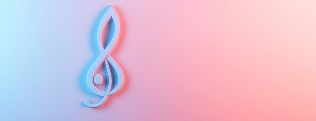 3D Render of Treble Clef on Light Pink and Blue Gradient Background. AI generated illustration