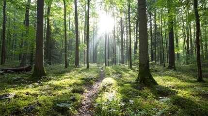 Fototapeta premium Dense forest absorbing CO2, nature as a carbon sink, netzero emissions naturebased solution