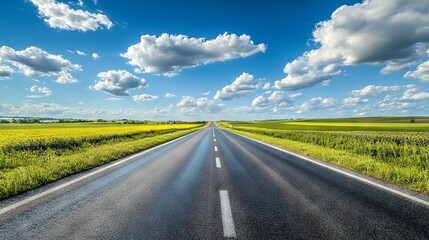 Scenic Summer Highway with Green Fields. AI generated illustration