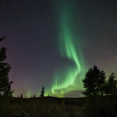 Northern Lights view of Aurora Borealis over forest
