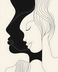 Abstract line art illustration of two women's faces, one black and one white, in profile.