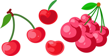 Bright Red Cherries Illustration with Leaves