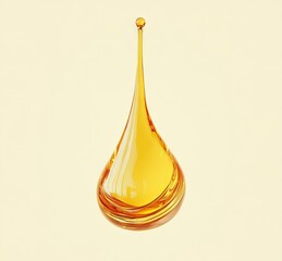 Golden Oil Drop with Liquid Ripples on Beige Background. AI generated illustration