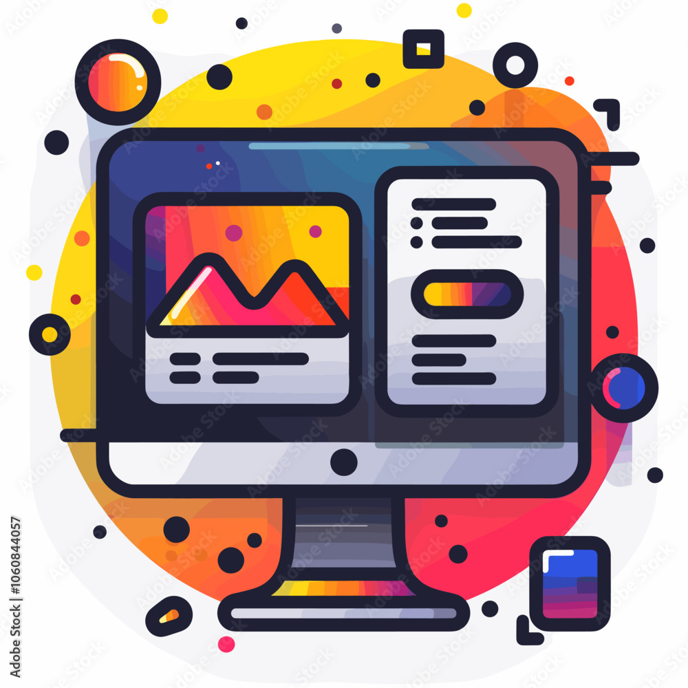 Fototapete computer monitor with a colorful background and a few pictures on it. the monitor is displaying a we