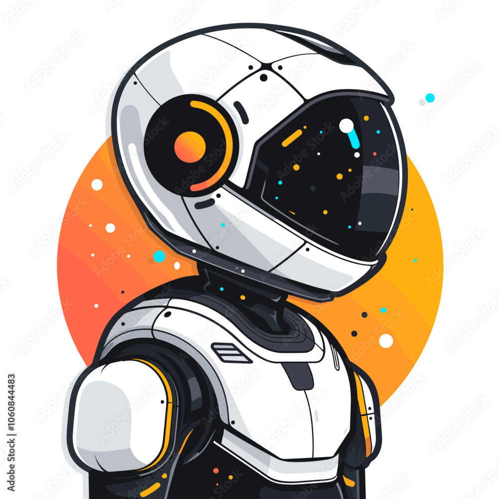Poster space suit astronaut is standing in front of a planet and a moon. the astronaut is wearing a helmet 