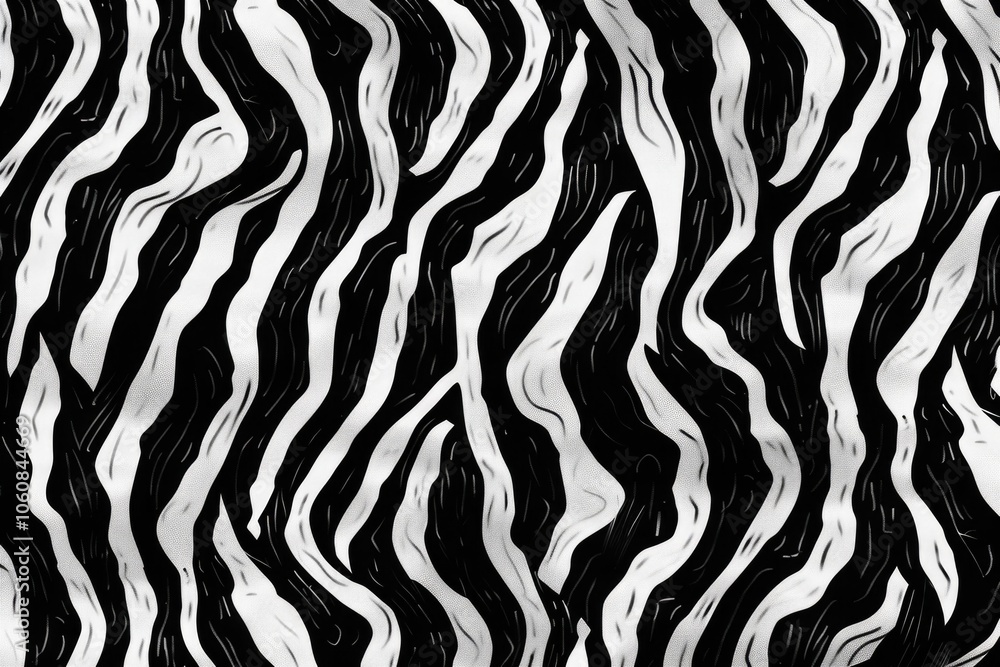 Poster a close-up shot of a zebra pattern in black and white, suitable for use as a design element or textu