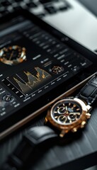 Luxury Financial Success Concept with Digital Dashboard and Premium Watch for Minimalist Design