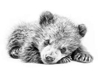 Obraz premium A cute baby bear in black and white photography