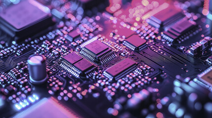 Obraz premium Close up of circuit board showcasing intricate electronic components