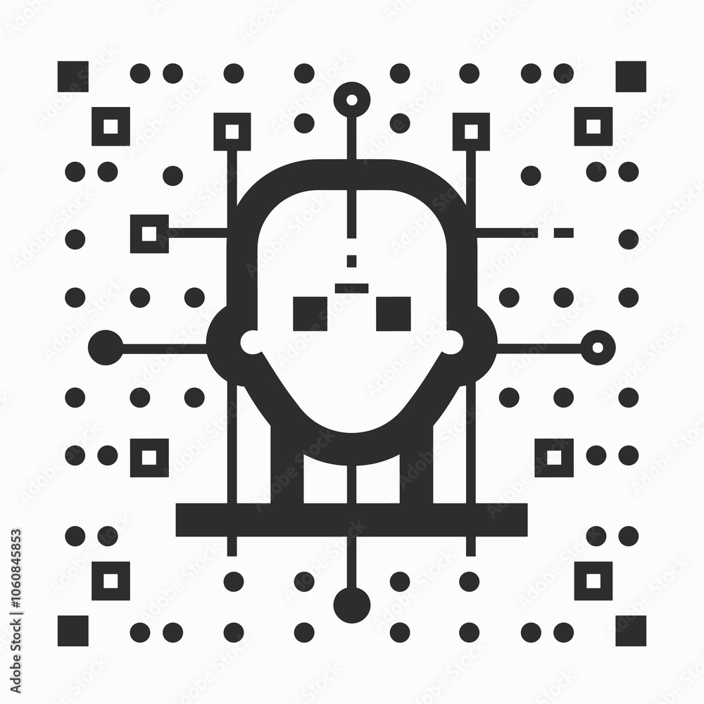 Poster black and white image of a man's head with a lot of dots and lines surrounding it