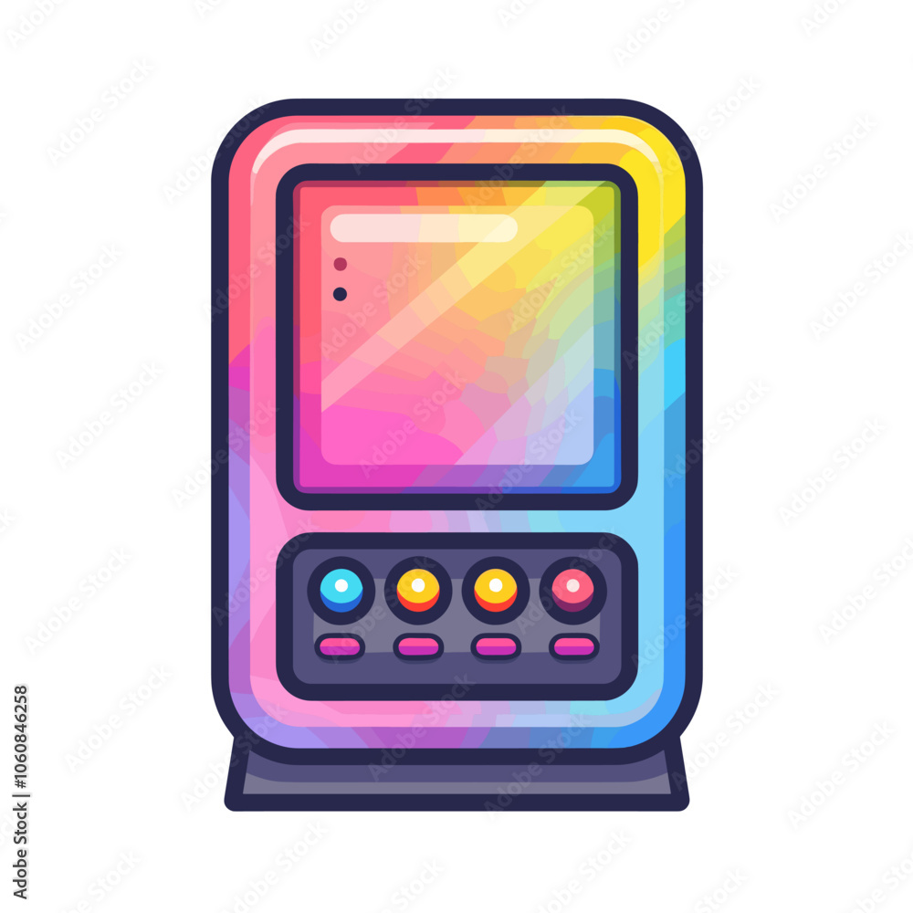 Poster colorful, rainbow-colored game console with four buttons. the console is designed to be fun and play