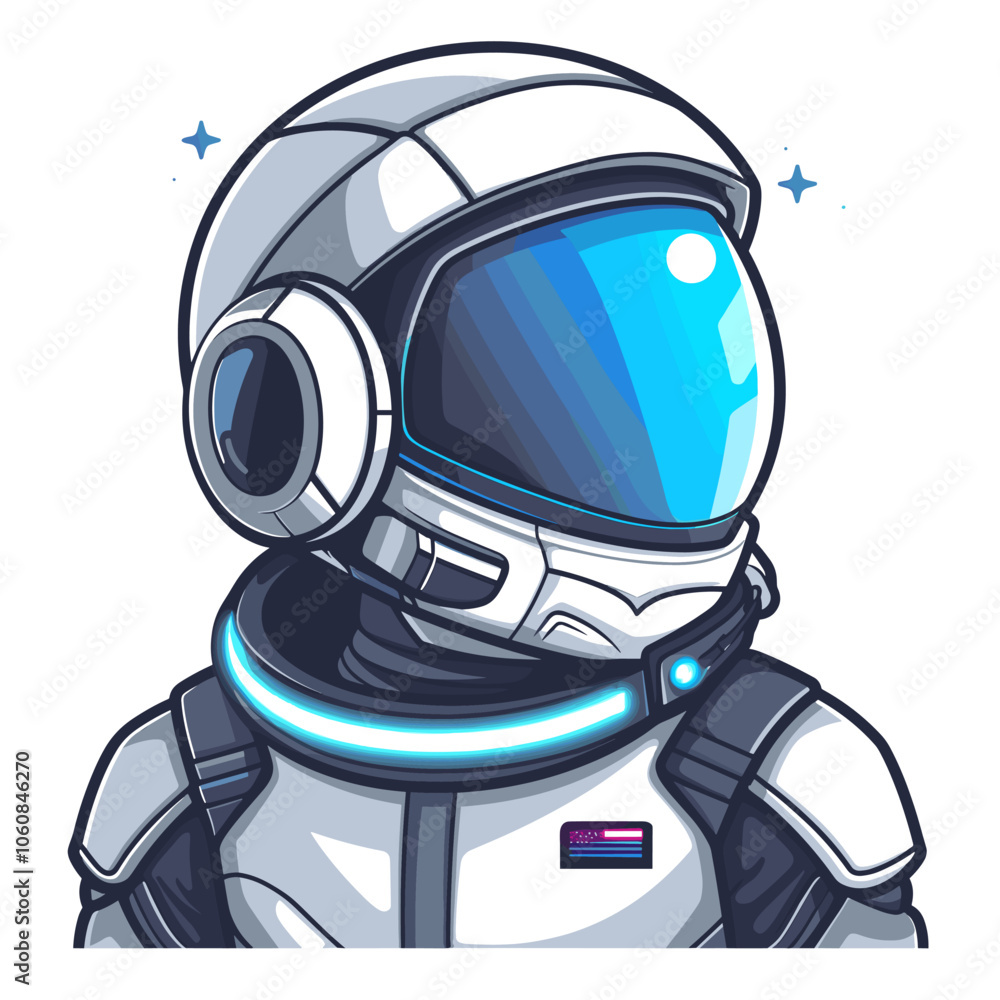 Poster robot with a helmet on a white background. the robot is wearing a white helmet and has a futuristic 