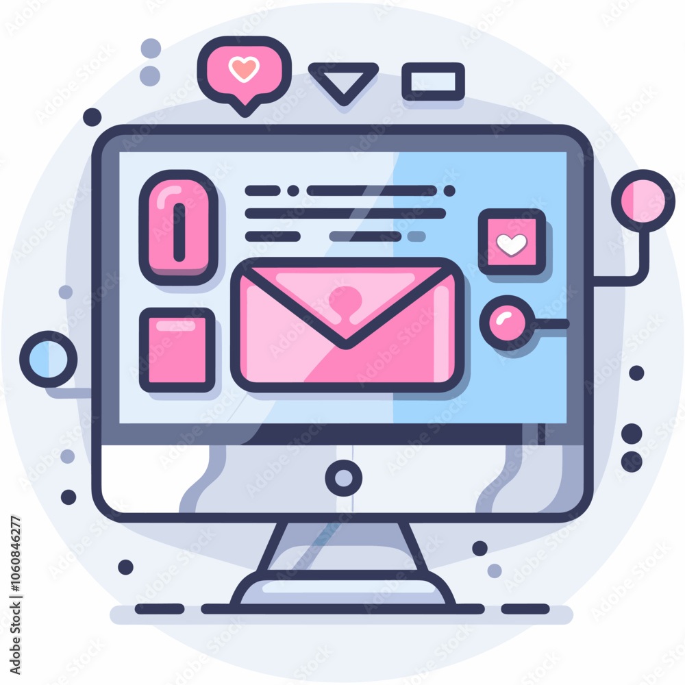 Poster computer monitor with a pink envelope on it. the envelope is surrounded by a pink border and has a h