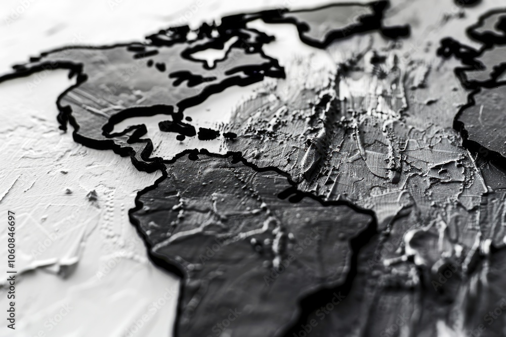 Poster black and white image of a map showing the world, perfect for use in educational or historical conte