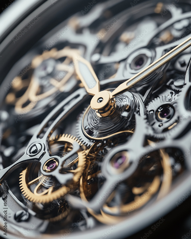 Poster a close-up view of a watch's intricate inner workings