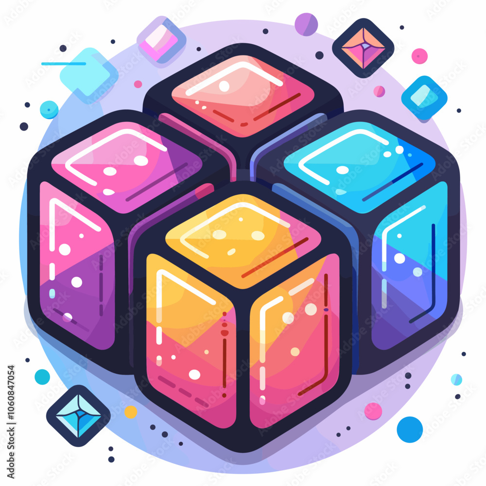 Poster colorful cube with a white background. the cubes are in different colors and are arranged in a squar