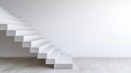 A minimalist staircase leading to a blank wall, showcasing modern architectural design and simplicity in space.
