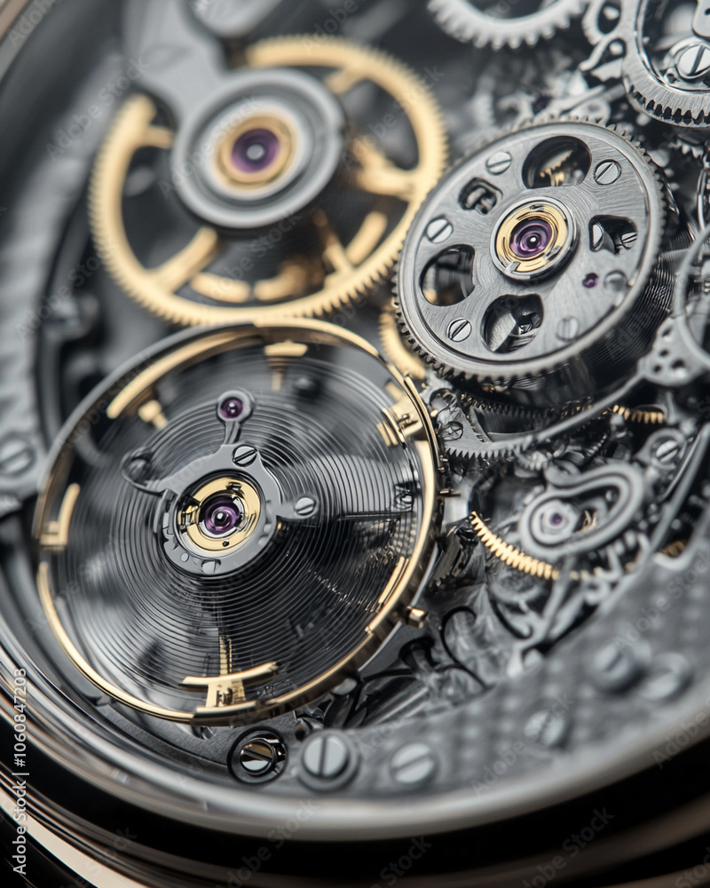 Poster a close-up view of the intricate gears and mechanics inside a watch