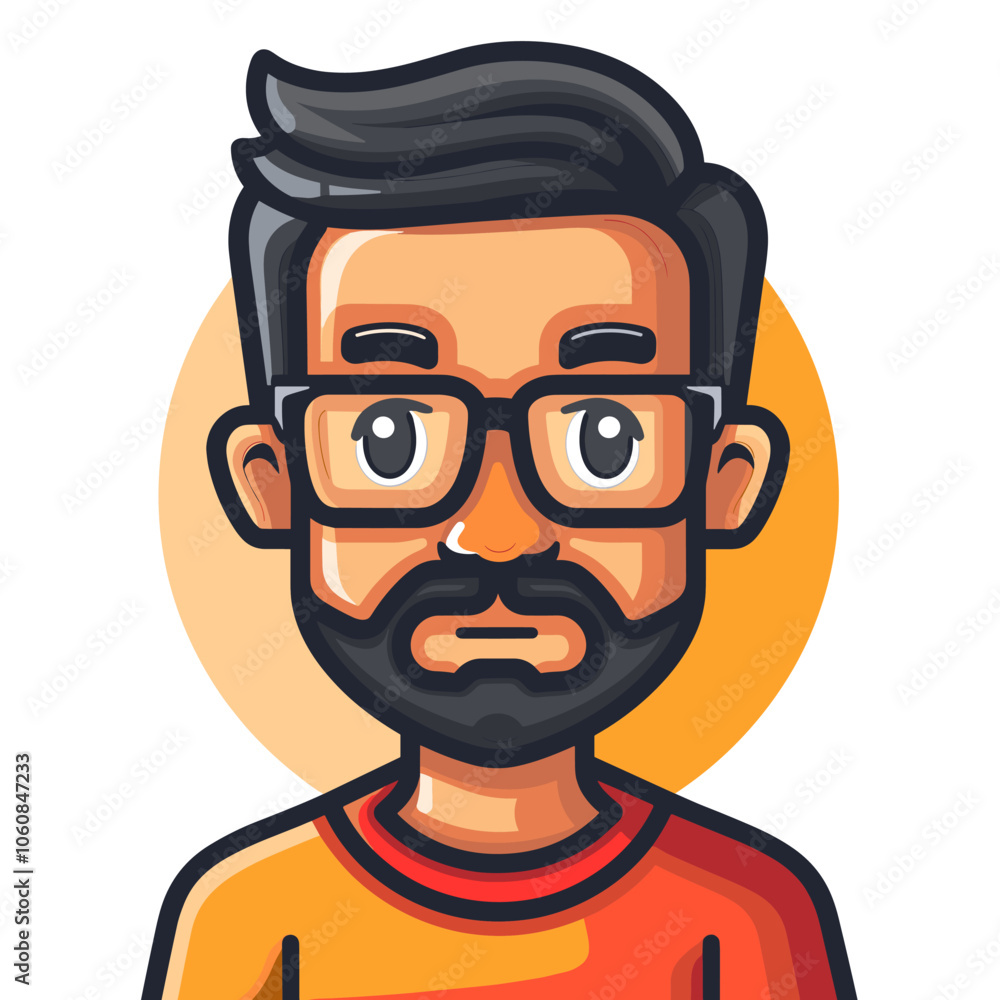 Poster man with glasses is the main focus of the image, he has a serious expression on his face. the image 