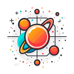 Obraz premium Colorful drawing of a planet with a star and a few other planets in the background. The drawing has a playful and whimsical mood, with the planets and star all being different colors and sizes