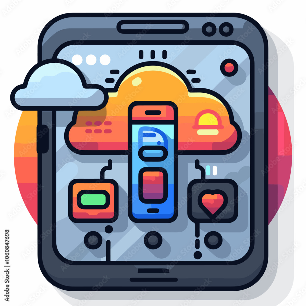 Aufkleber tablet with a cloud and a heart on it. the tablet is a smart phone and the cloud is a symbol of data