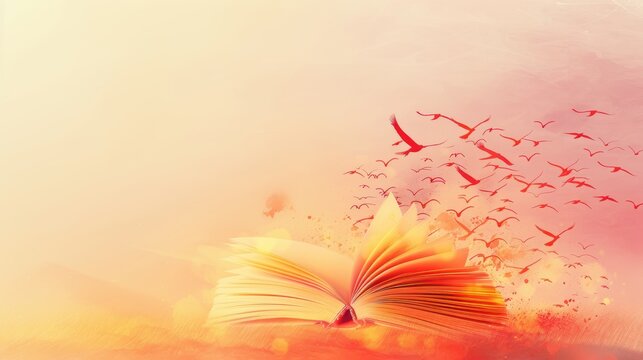 Knowledge and Freedom: Open Book with Pages Transforming into Birds for Inspirational Design