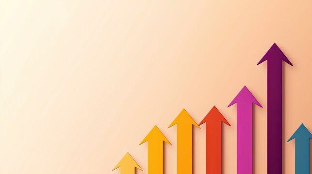 A vibrant graphic depicting colorful upward arrows, symbolizing growth, progress, and success against a soft gradient background.